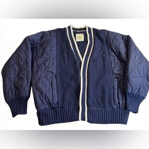 Offline by Aerie Navy & White Knit Sweater/Puffer Cardigan/Bomber Jacket. Size S